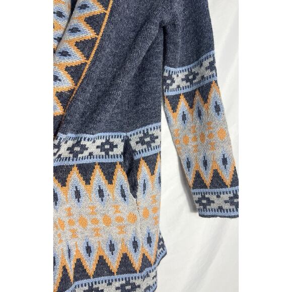 Aztec Print Cardigan Size Small By Impressions Oversized Blue Gray Yellow - Picture 9 of 10